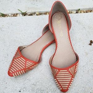Restricted orange embroidered flats